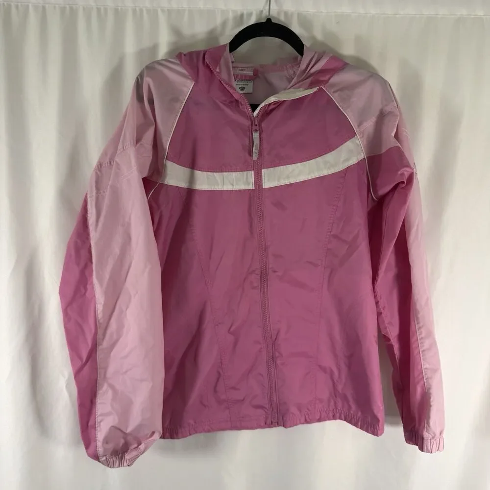 Columbia Windbreaker Jacket Girls 18/20 Pink Full Zip Hooded Pockets Nylon